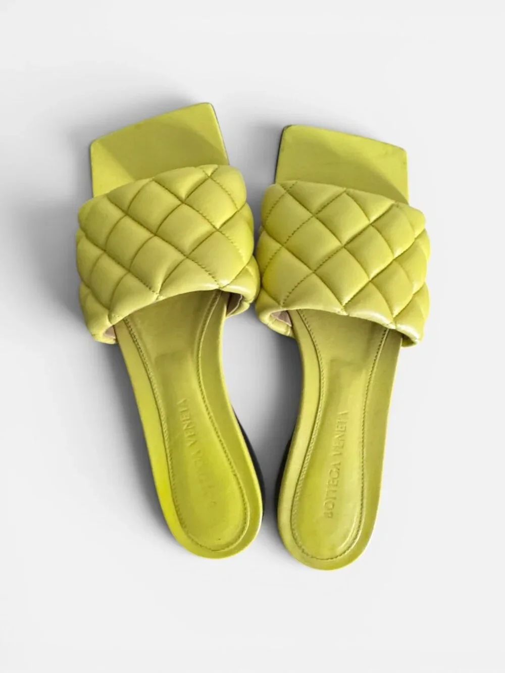 Bottega Veneta Padded Flat Slides Pear Yellow Quilted Leather Sandal EU 37 US 7 - Picture 3 of 16